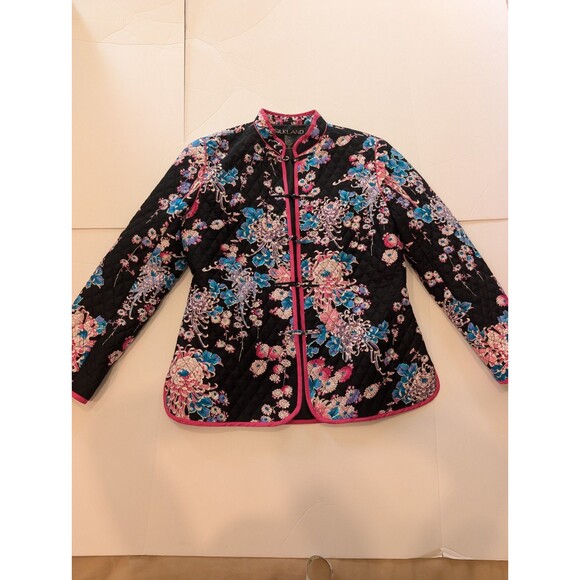 Silkland Quilted Jacket Mandarin Japanese Floral L Silk - Picture 1 of 6